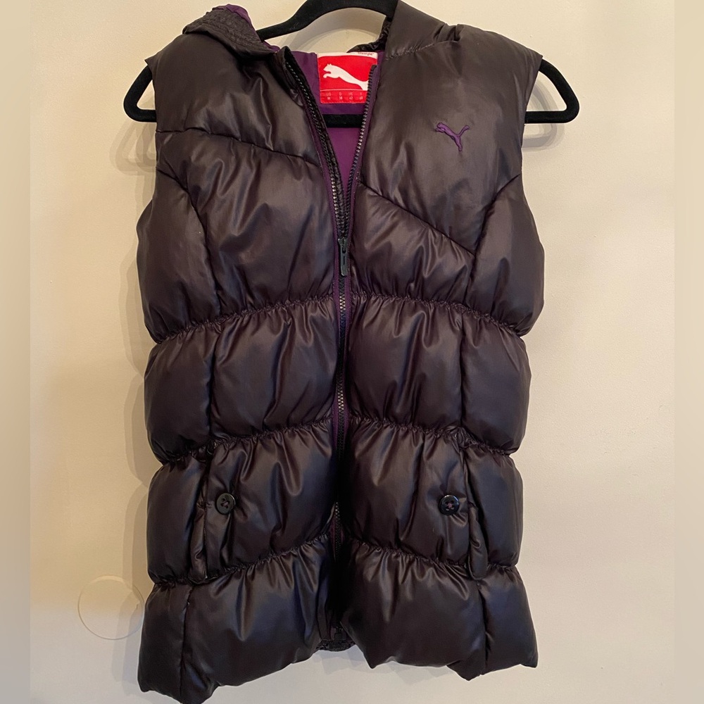 Hooded Puffer Vest with Down Fill- Puma- Size Medium